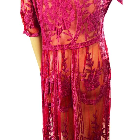 Sheer Floral Mesh Maxi Dress/Overlay with Plunge Neckline Fairy Castlecore - Picture 7 of 11